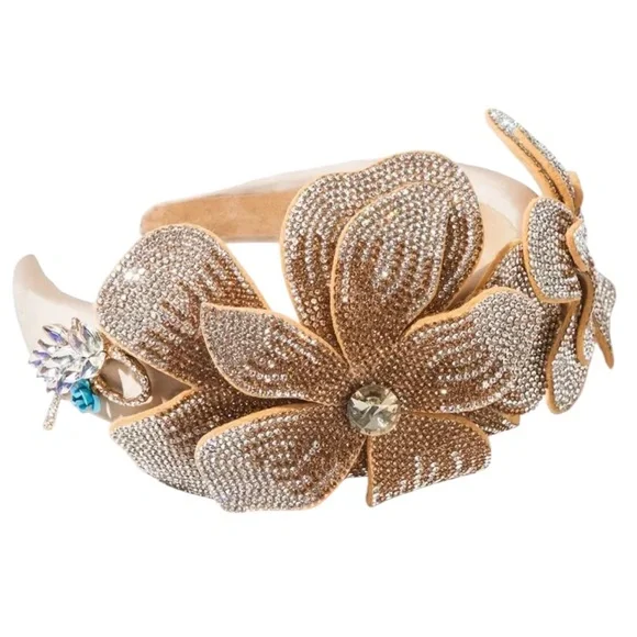 Gold Rhinestone Floral Headband - Picture 2 of 4
